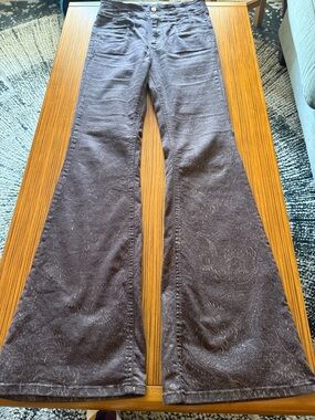 We The Free Dark Brown with Gold Paisley Print Flare Jeans!